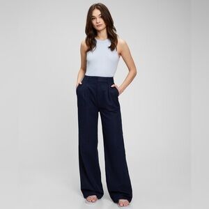 NWOT! GAP Uniform Navy High Rise Linen-Cotton Pleated Wide Leg Pants- Multiple